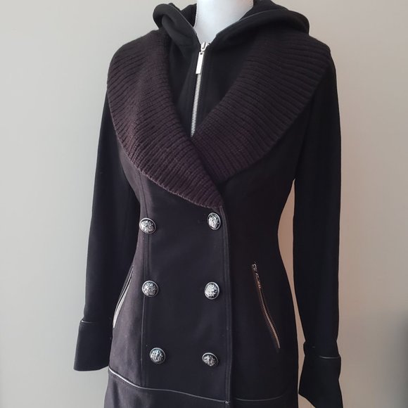 Kensie Jackets & Blazers - KENSIE Double Breasted Hoodie Peacoat Black Size XS